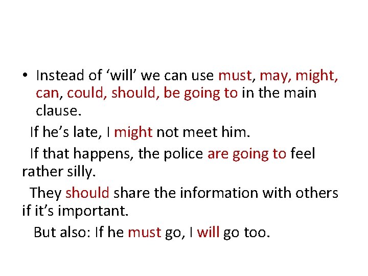  • Instead of ‘will’ we can use must, may, might, can, could, should,