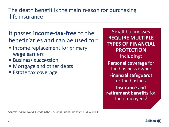 The death benefit is the main reason for purchasing life insurance It passes income-tax-free