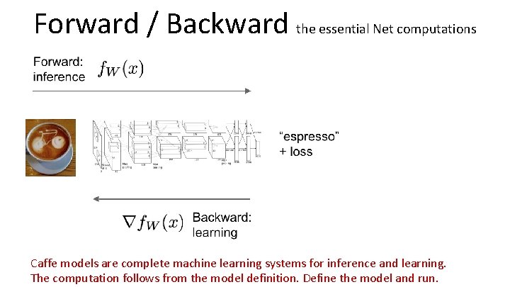 Forward / Backward the essential Net computations Caffe models are complete machine learning systems