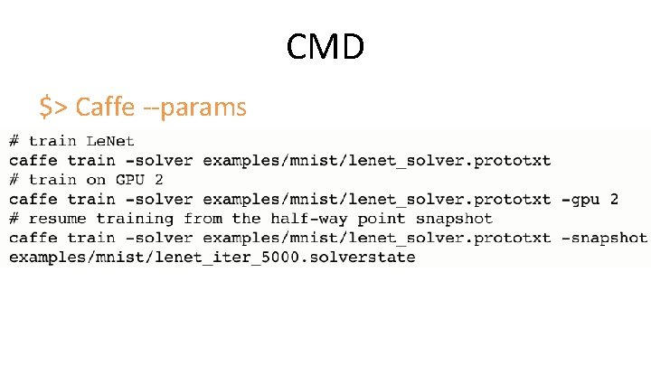 CMD $> Caffe --params 