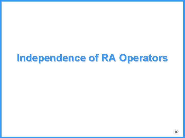 Independence of RA Operators 102 