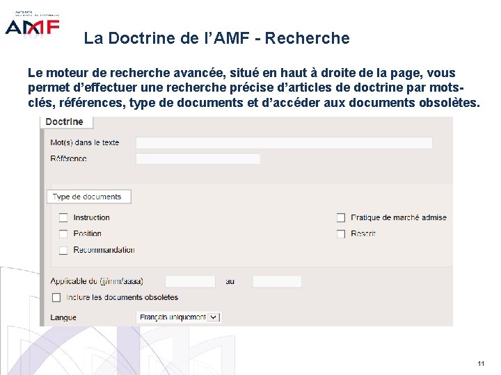 La Doctrine de l’AMF - Recherche Le moteur de recherche avancée, situé en haut