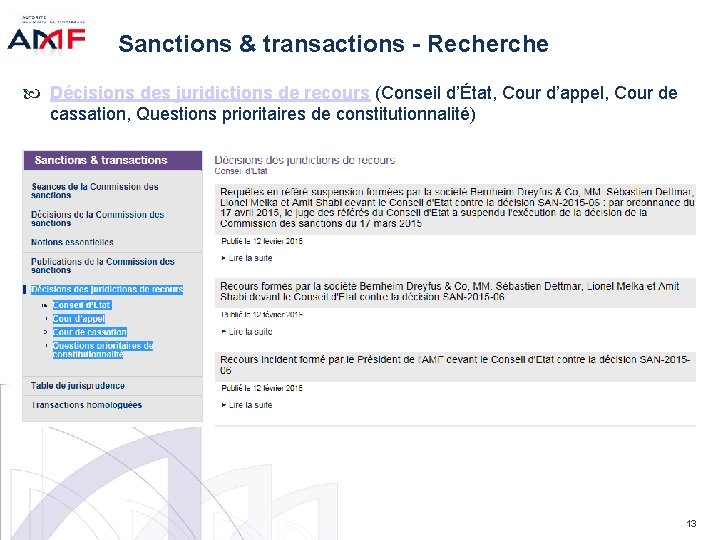 Sanctions & transactions - Recherche Décisions des juridictions de recours (Conseil d’État, Cour d’appel,