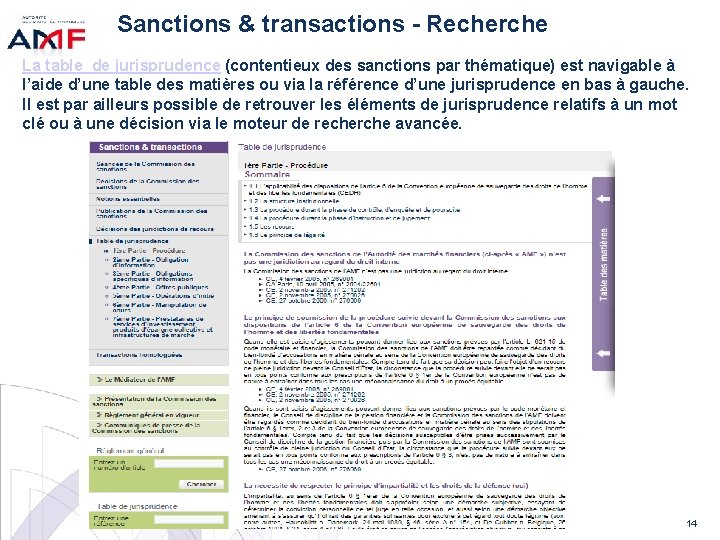 Sanctions & transactions - Recherche La table de jurisprudence (contentieux des sanctions par thématique)