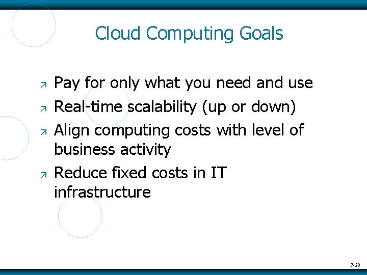 Cloud Computing Goals Pay for only what you need and use Real-time scalability (up