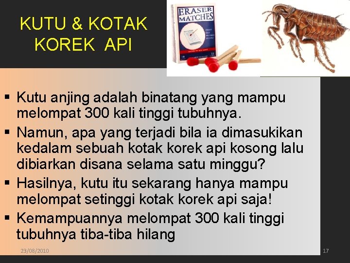 KUTU & KOTAK KOREK API § Kutu anjing adalah binatang yang mampu melompat 300