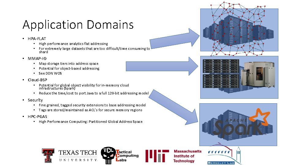 Application Domains • HPA-FLAT • High performance analytics flat addressing • For extremely large