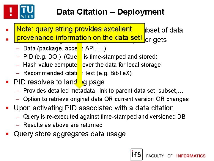 Data Citation – Deployment Note: query string provides excellent Researcher uses workbench to identify