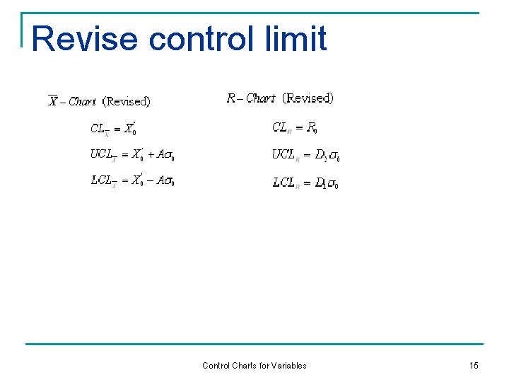 Revise control limit Control Charts for Variables 15 