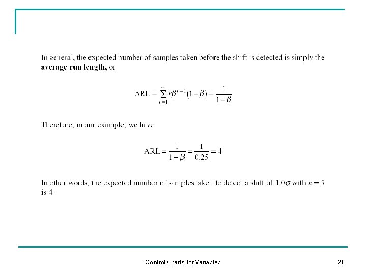 Control Charts for Variables 21 Control Charts for Variables 21
