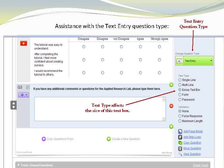 Assistance with the Text Entry question type: Text Type affects the size of this