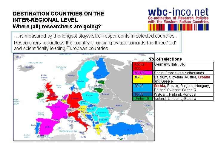 DESTINATION COUNTRIES ON THE INTER-REGIONAL LEVEL Where (all) researchers are going? … is measured