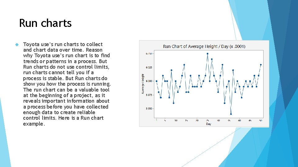 Run charts Toyota use’s run charts to collect and chart data over time. Reason