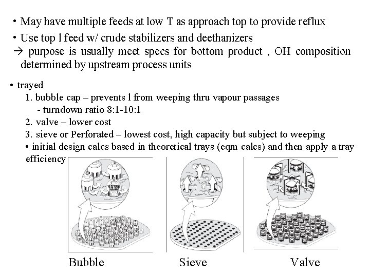  • May have multiple feeds at low T as approach top to provide