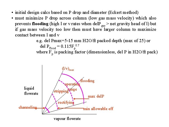  • initial design calcs based on P drop and diameter (Eckert method) •