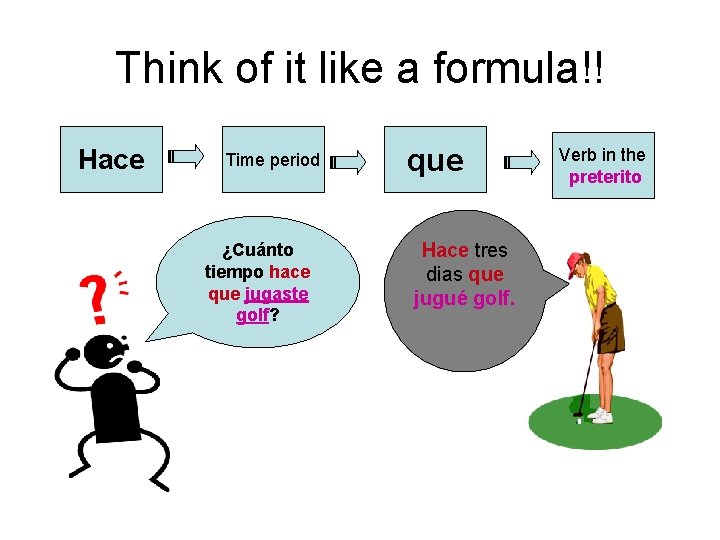 Think of it like a formula!! Hace Time period ¿Cuánto tiempo hace que jugaste