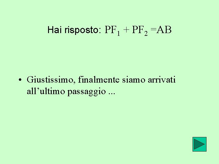 Hai risposto: PF 1 + PF 2 =AB • Giustissimo, finalmente siamo arrivati all’ultimo