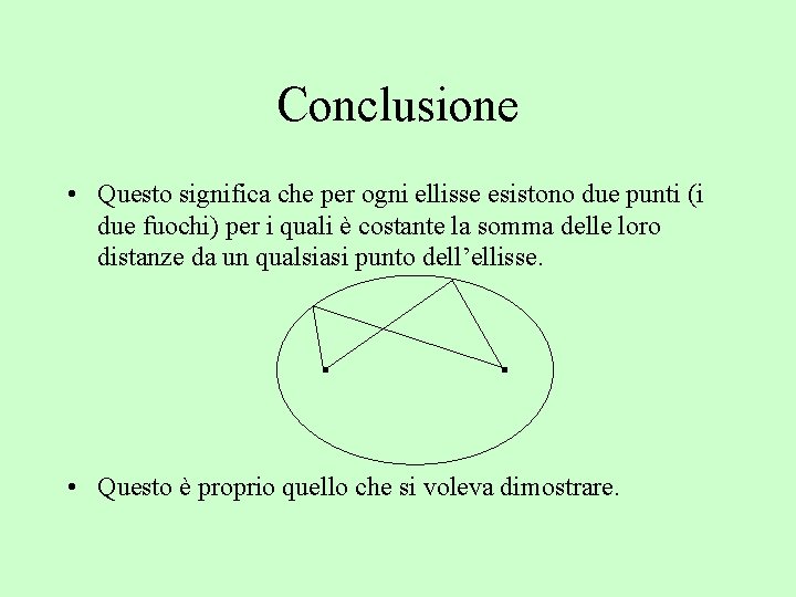 Conclusione • Questo significa che per ogni ellisse esistono due punti (i due fuochi)