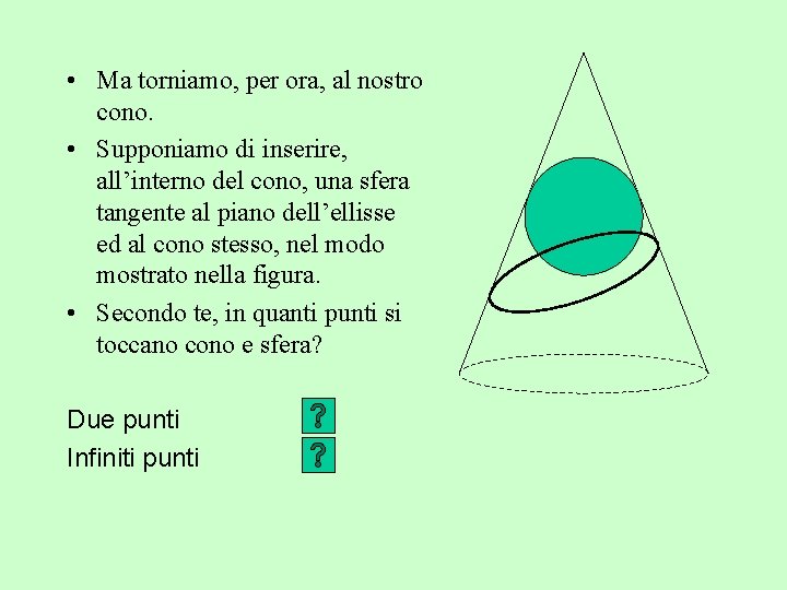  • Ma torniamo, per ora, al nostro cono. • Supponiamo di inserire, all’interno