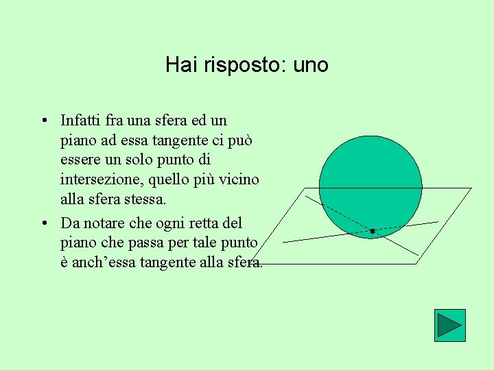 Hai risposto: uno • Infatti fra una sfera ed un piano ad essa tangente