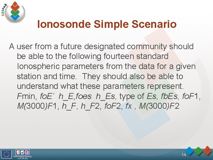 Ionosonde Simple Scenario A user from a future designated community should be able to