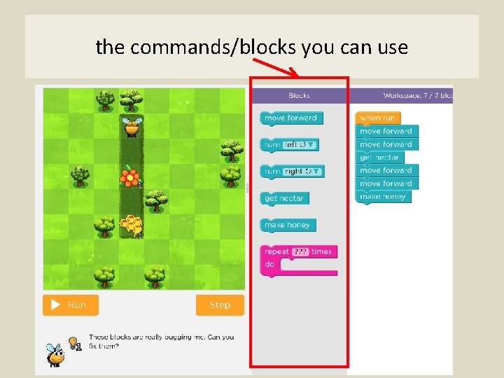 the commands/blocks you can use 