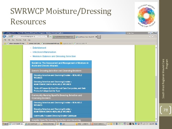 South West Regional Wound Care Program SWRWCP Moisture/Dressing Resources 78 