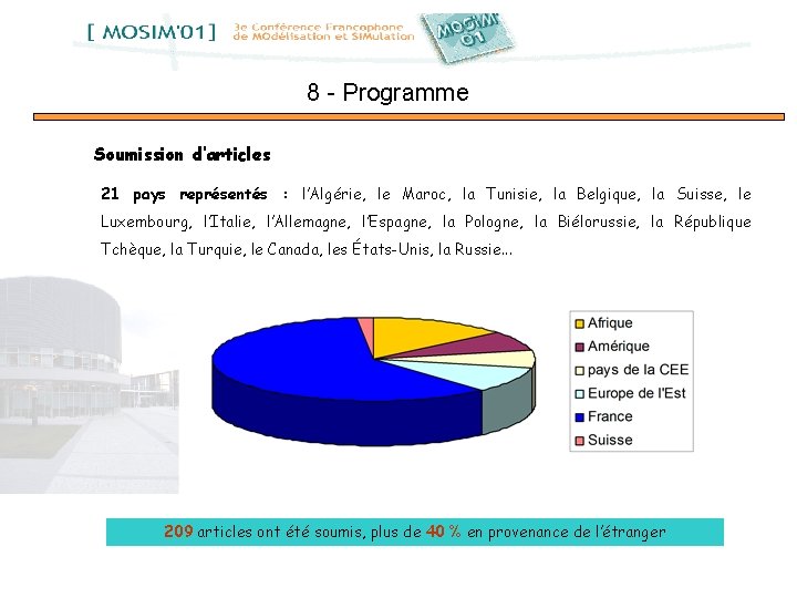 8 - Programme Soumission d’articles 21 pays représentés : l’Algérie, le Maroc, la Tunisie,