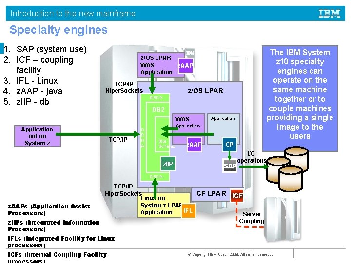 Introduction to the new mainframe Specialty engines 1. SAP (system use) 2. ICF –