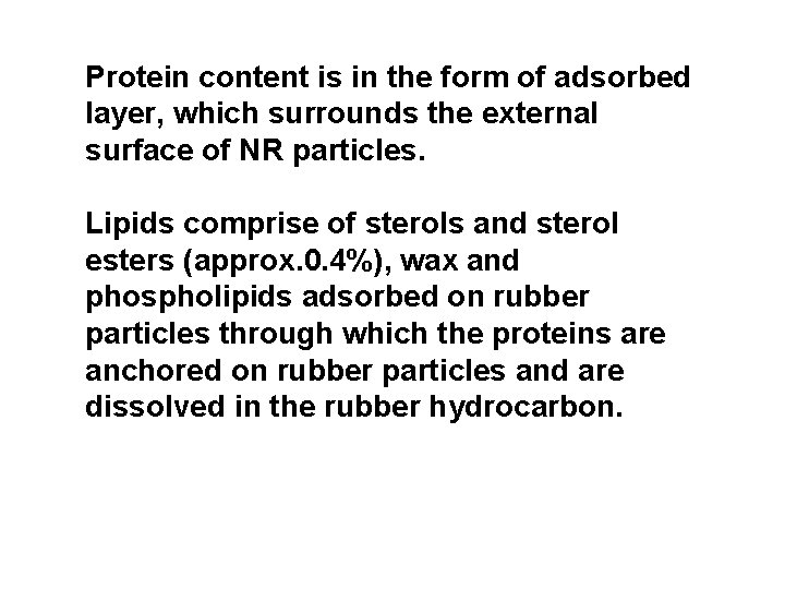 Protein content is in the form of adsorbed layer, which surrounds the external surface