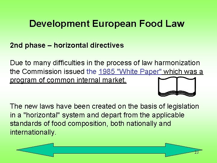 Development European Food Law 2 nd phase – horizontal directives Due to many difficulties