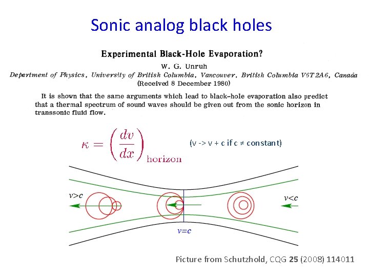 Sonic analog black holes (v -> v + c if c ≠ constant) Picture