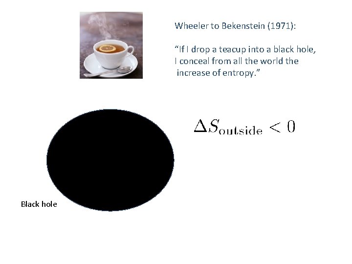 Wheeler to Bekenstein (1971): “If I drop a teacup into a black hole, I