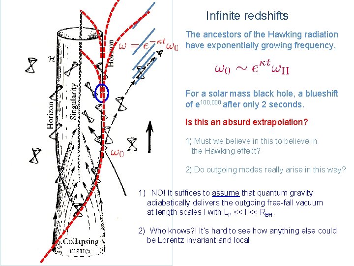 Infinite redshifts The ancestors of the Hawking radiation have exponentially growing frequency, For a