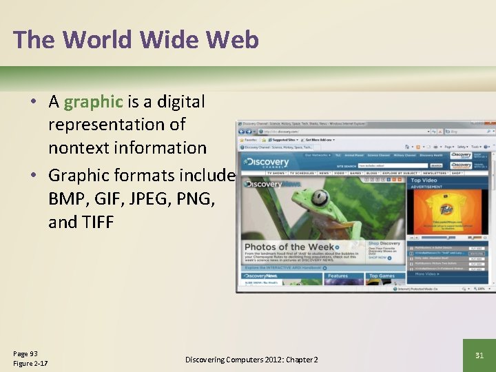 The World Wide Web • A graphic is a digital representation of nontext information