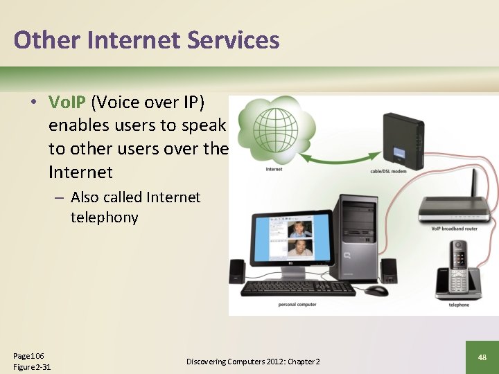 Other Internet Services • Vo. IP (Voice over IP) enables users to speak to