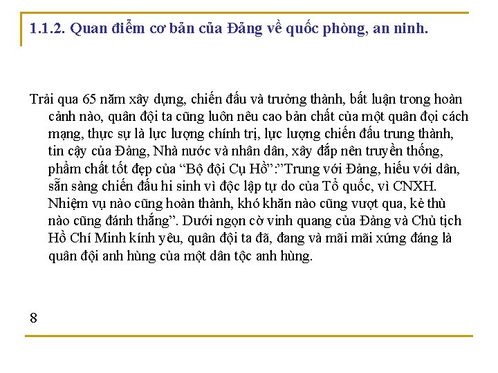 1. 1. 2. Quan điểm cơ bản của Đảng về quốc phòng, an ninh.