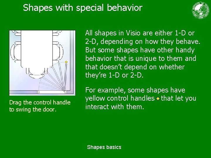 Shapes with special behavior All shapes in Visio are either 1 -D or 2