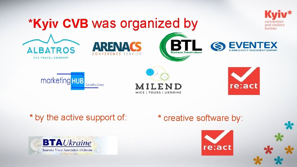 *Kyiv CVB was organized by * by the active support of: * creative software