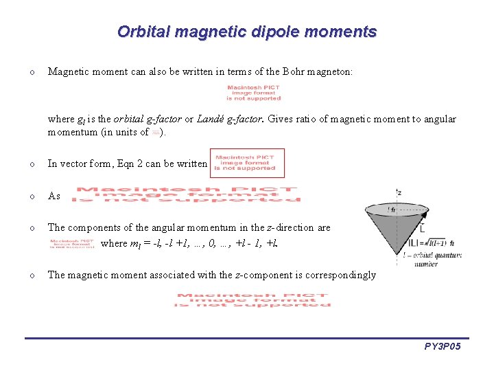 Orbital magnetic dipole moments o Magnetic moment can also be written in terms of