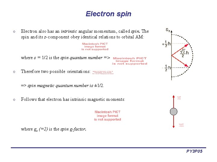Electron spin o Electron also has an intrinsic angular momentum, called spin. The spin