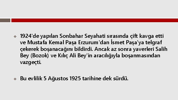 v v 1924'de yapılan Sonbahar Seyahati sırasında çift kavga etti ve Mustafa Kemal Paşa