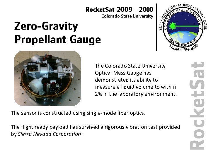 The Colorado State University Optical Mass Gauge has demonstrated its ability to measure a