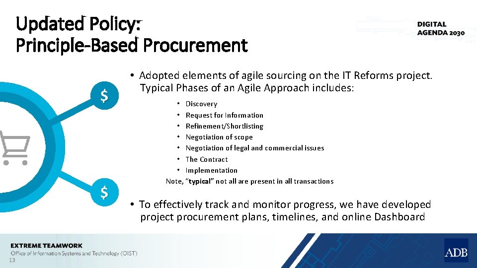 Updated Policy: Principle-Based Procurement $ $ 13 • Adopted elements of agile sourcing on