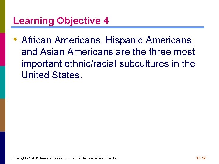 Learning Objective 4 • African Americans, Hispanic Americans, and Asian Americans are three most