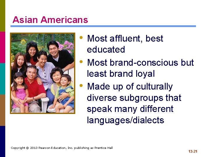 Asian Americans • Most affluent, best • • educated Most brand-conscious but least brand