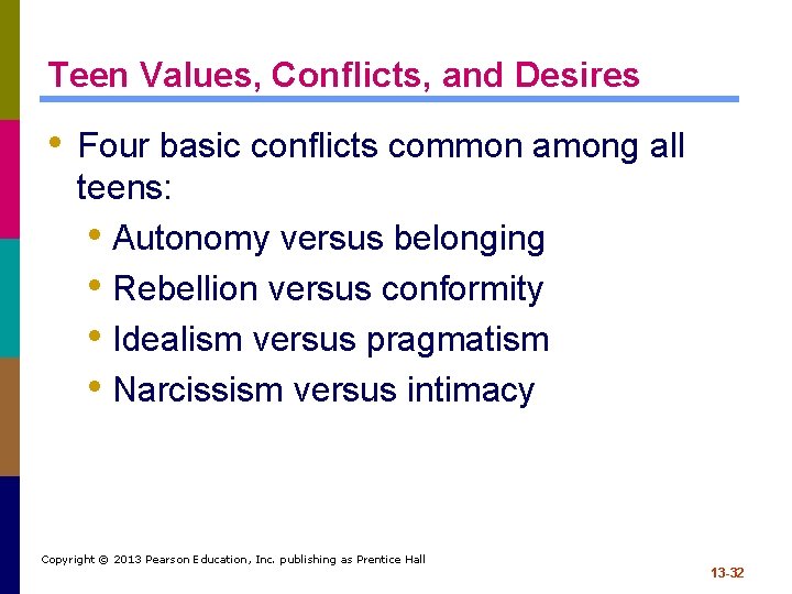 Teen Values, Conflicts, and Desires • Four basic conflicts common among all teens: •