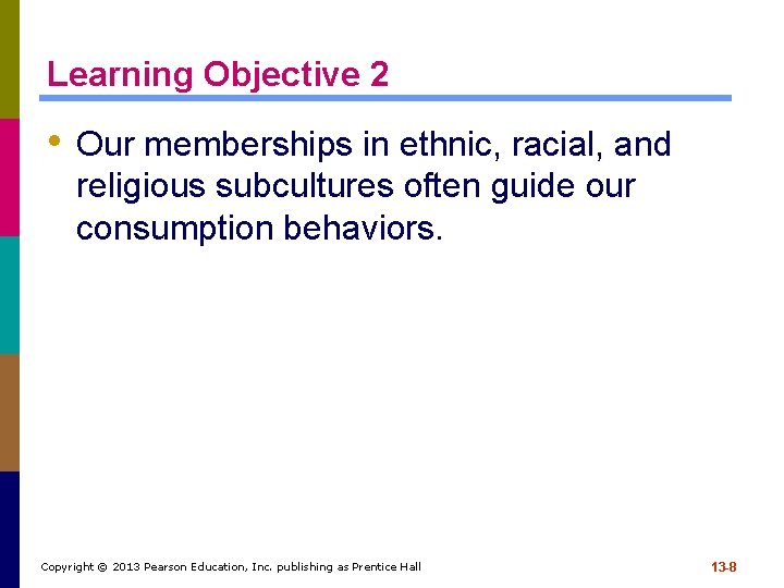 Learning Objective 2 • Our memberships in ethnic, racial, and religious subcultures often guide