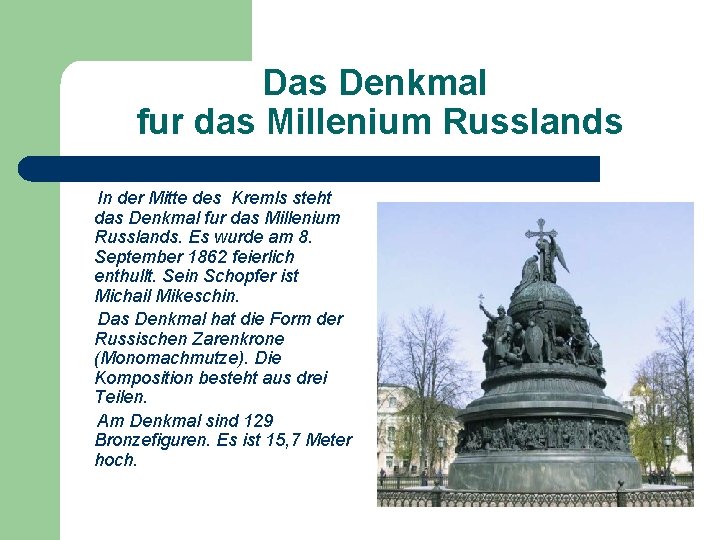 Das Denkmal fur das Millenium Russlands In der Mitte des Kremls steht das Denkmal