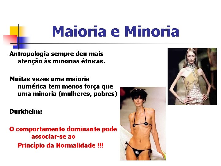Maioria e Minoria Antropologia sempre deu mais atenção às minorias étnicas. Muitas vezes uma